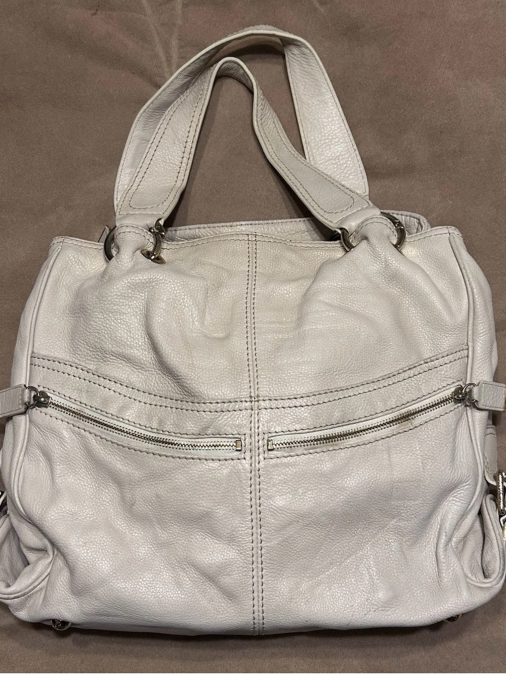 Michael Kors Layton ivory pebbled leather shoulder bag- compartments